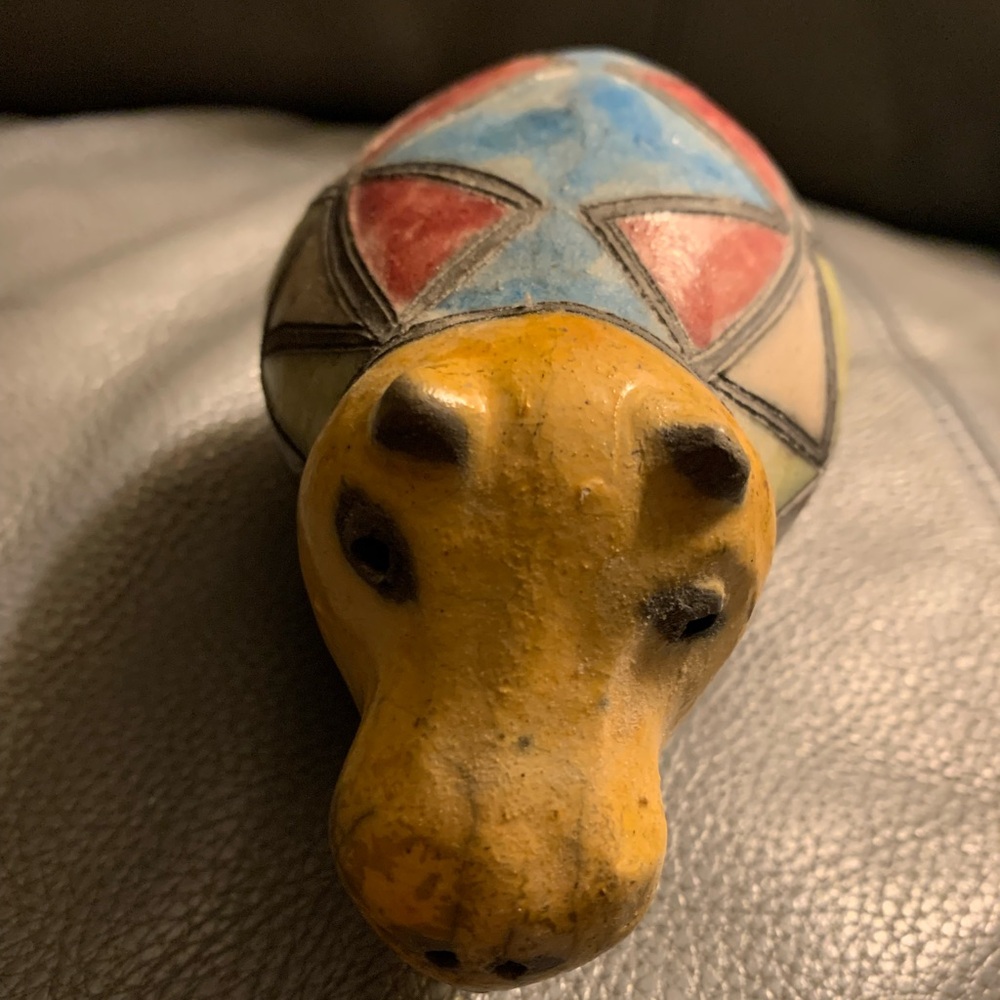 Vintage Colorful Geometric Brass Hippo